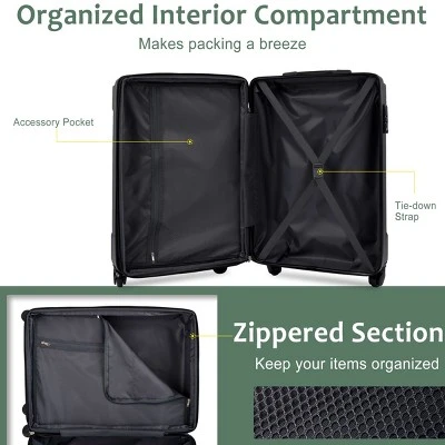 FURNIinspire Bag And Luggage Sets 20 Inch Luggage Set, Lightweight Checked Suitcase With 2 Mesh Bag Travel, Blackish Green, 8.3"*13.6"*21.5" 5 FURNIinspire Bag And Luggage Sets 20 Inch Luggage Set, Lightweight Checked Suitcase With 2 Mesh Bag Travel, Blackish Green, 8.3"*13.6"*21.5" - Image 3