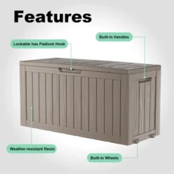 FURNIinspire Deck Boxes 75 Gallon Waterproof Resin Deck Box, Outdoor Storage Container Storage Bin, All Weather Use, Light Brown, 18“*46”*23“ 10 FURNIinspire Deck Boxes 75 Gallon Waterproof Resin Deck Box, Outdoor Storage Container Storage Bin, All Weather Use, Light Brown, 18“*46”*23“ -HV GUEST bd460c68 6a9d 4170 9a8c 6a9263d49957