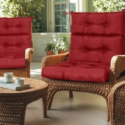 FURNIinspire Outdoor Seat Cushions 2 Pcs Set High Back Patio Chair Cushions, Solid Color Seat Cushion For Garden Porch, Red, 44"*22"*4"