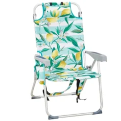 FURNIinspire Outdoor Portable Chair Adjustable Back And Extra Storage For Comfort And Relaxation, Lemon, 24.8"*27.56"*38.89" -HV GUEST bf1aea52 d6b7 417f b08d f86b9ab94256