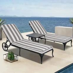 FURNIinspire Outdoor Seat Cushions 2pcs Outdoor Cushion Set Replacement, Gray And White Stripes Seat Cushion, Multicolored, 74.4"*22.05"*2.8" -HV GUEST c160efaf c36a 45fe 9d96 4fe71a0252ad