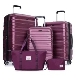 FURNIinspire Bag And Luggage Sets 5 Piece Expandable Hard Shell Suitcase Set Rolling Travel Luggage For Family, Dark Purple, 20.28"*11.42"*30.31" -HV GUEST c2268690 58d5 4b4b 8995 4f70a11fc942