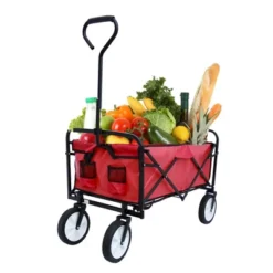 FURNIinspire Wheelbarrows And Lawn Carts Multi-Purpose Outdoor Utility Cart, Foldable Wagon With Metal Frame And Handle, Red, 41“*21"*47" -HV GUEST c2bf226f f4b6 497a b95a 803d7bc83452