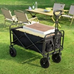 FURNIinspire Wheelbarrows And Lawn Carts Collapsible Folding Wagon Car, Heavy Duty Utility Wagon With All-Terrain Wheels, Black, 18.5"*29.5"*35" -HV GUEST c49ac5c0 e735 4ce8 8cdd dabba039aff6