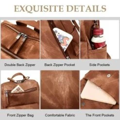 FURNIinspire Backpacks Waterproof PU Leather Shoulder Bag Adjustable Straps With Multiple Pockets And Spacious Storage, Brown, 12"*6"*11" -HV GUEST c6731d14 9b3c 4dc6 b1c1 5fe005ed51e7