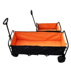 FURNIinspire Wheelbarrows And Lawn Carts Large Capacity Folding Cart, Lawn Cart For Picnic, Shopping, Black And Orange, 53“*21"*41" -HV GUEST c6f878e6 1be1 4830 a51a 842d51c86172