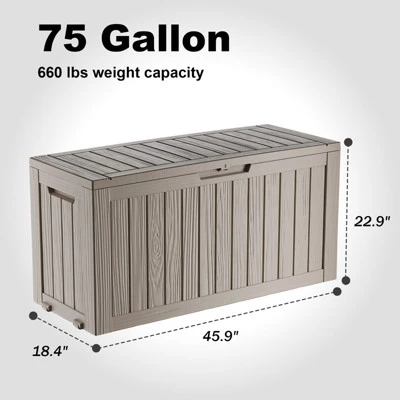 FURNIinspire Deck Boxes 75 Gallon Waterproof Resin Deck Box, Outdoor Storage Container Storage Bin, All Weather Use, Light Brown, 18“*46”*23“ 4 FURNIinspire Deck Boxes 75 Gallon Waterproof Resin Deck Box, Outdoor Storage Container Storage Bin, All Weather Use, Light Brown, 18“*46”*23“ - Image 2