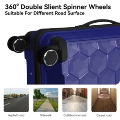 FURNIinspire Bag And Luggage Sets 3 Piece Travel Luggage With Rolling Wheels, Lightweight Hard Shell Suitcase Set, Blue, 20.08"*11.81"*30.12" -HV GUEST c9ddc94b f232 42f2 8825 449564ab9e0e