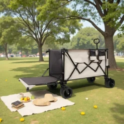 FURNIinspire Outdoor Serving Carts Outdoor Cart, Outdoor Carts With Wheels, Extra Long Beach Cart Outdoor Utility Cart, Beige, 35.43"*22.83"*43.34" -HV GUEST ca9a4c43 b787 4d38 93a4 613b8787ccdf