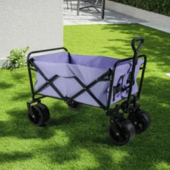 FURNIinspire Outdoor Serving Carts 220Lbs Collapsible Folding Beach Wagon Cart Wagons Carts Heavy Duty Foldable, Purple, 35.43"*23.47"*22.44"
