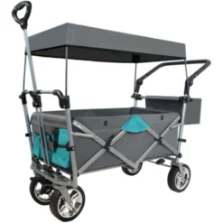 FURNIinspire Outdoor Serving Carts Push Pull Utility Folding Wagon With Removable Canopy For Camping Beach Outdoor, Gray, 50"*20.47"*43.3" -HV GUEST ccc23ffa 8b82 4b62 9cbb 38220dd45ea0