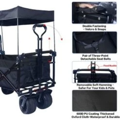 FURNIinspire Outdoor Serving Carts Collapsible Wagon 140L Wagons Carts Foldable With Removable Canopy Folding Wagon Cart, Black, 35.4"*19.7"*44.5" -HV GUEST cd239261 d869 4095 88d1 34ac57e2a2d3