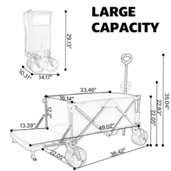 FURNIinspire Outdoor Serving Carts Collapsible Folding Wagon 300L Collapsible Wagon With Tailgate All-Terrain Wheels, Gray, 49.02"*22.05"*35.04" -HV GUEST cd389f03 ce22 4e22 a31f a6b2738ed914