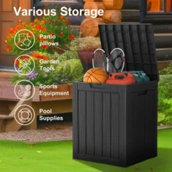 FURNIinspire Deck Boxes 28 Gallon Resin Deck Box, Waterproof Patio Outdoor Storage Bin Storage Box, All Weather Use, Ideal For Storage, Black -HV GUEST cd736280 c2a2 4f0c 89ad 69df017f1abd