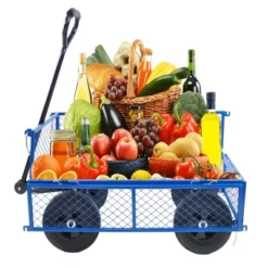 FURNIinspire Wheelbarrows And Lawn Carts Garden Utility Cart Wagon, Foldable Steel Transport Cart For Firewood, Yard Work, Blue, 37“*19"*40" -HV GUEST cdb8d6d9 544b 4ef9 89d5 4d25733c6a9f