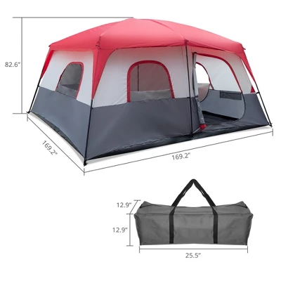 FURNIinspire Camping Tents Large Family Tent For Outdoors, Hiking, Picnic, Beach, Red And White Sun Shelter Tent, Multicolored, 169.2"*169.2"*82.6" 4 FURNIinspire Camping Tents Large Family Tent For Outdoors, Hiking, Picnic, Beach, Red And White Sun Shelter Tent, Multicolored, 169.2"*169.2"*82.6" - Image 2
