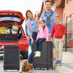 FURNIinspire Bag And Luggage Sets Luggage Sets 3 Pieces Luggage And Cosmetic Case Spinner Suitcase With TSA Lock Lightweight, Black, 20" 24"