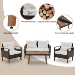 FURNIinspire Patio Seating Sets 4-Pieces Outdoor Wicker Seating Set, Conversation Sofa Set, Sofa Set And Wood Table, Brown And Beige, 46“*25”*28“ 10 FURNIinspire Patio Seating Sets 4-Pieces Outdoor Wicker Seating Set, Conversation Sofa Set, Sofa Set And Wood Table, Brown And Beige, 46“*25”*28“ -HV GUEST cf5ec3b6 38f4 4a13 91e8 1b62f75982c0