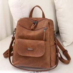FURNIinspire Backpacks Waterproof PU Leather Shoulder Bag Adjustable Straps With Multiple Pockets And Spacious Storage, Brown, 12"*6"*11" -HV GUEST d07c917a ebfc 4e8d 8315 144d4e6f996f
