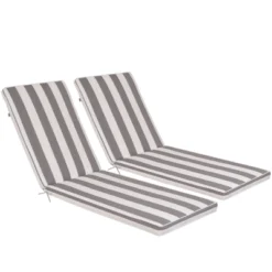 FURNIinspire Outdoor Seat Cushions 2pcs Outdoor Cushion Set Replacement, Gray And White Stripes Seat Cushion, Multicolored, 74.4"*22.05"*2.8" -HV GUEST d86440ec 661d 4c41 9605 44156e52c5f4