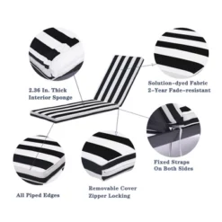FURNIinspire Outdoor Seat Cushions Patio Lounge Chair Cushion Replacement, Black And White Stripes Cushion, Multicolored, 74.4"*22.05"*2.76" -HV GUEST da27820e 1042 4407 b5c9 0630b2803508