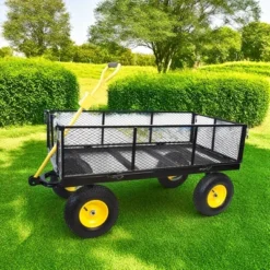 FURNIinspire Wheelbarrows And Lawn Carts Large Garden Cart For Transportation, Ideal For Outdoor Activities, Yellow And Black, 55“*24"*44.5" -HV GUEST dab11c3a 6ae4 4122 a843 8d65aa0fdca9