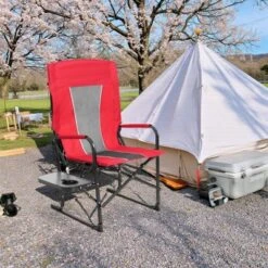 FURNIinspire Outdoor Portable Chairs Camping Chair Directors Chair, Oversized Portable Folding Chair With Side Table, Red, 27.56"*24.41"*43.31" -HV GUEST dab6028e e07e 4c67 ab0e 783d16cacf58