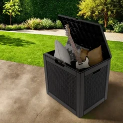 FURNIinspire Deck Boxes 2pcs 30 Gallon Deck Box, Outdoor Storage Boxes, Wicker Storage Deck Box For Patio Furniture, Garden Tools, Black, 21“*22”*17“ -HV GUEST db3ef280 050d 4946 949b 4e944e5bf8b9