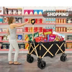 FURNIinspire Outdoor Serving Carts Aluminum Alloy Folding Wagon Utility Beach Wagon Cart For Sand With Big Wheels, Black, 38"*21.5"*34.5" -HV GUEST db595a3c acef 4c4a b542 8488fdeb2c89