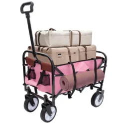 FURNIinspire Outdoor Serving Carts Fish 250L Collapsible Wagon Beach Wagon With Big Wheels For Camping, Sports, Pink, 25.98"*17.32"*37.4" -HV GUEST dc280feb e4e4 49ca 892e bc3e34a785d1
