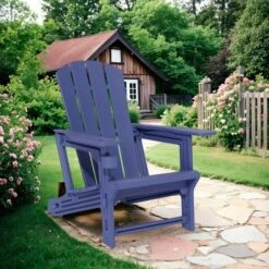 FURNIinspire Patio Accent Chairs Outdoor Folding Chairs Adirondack Chair, Portable Chair With Handles For Backyard, Navy Blue, 31.4"*29.6"*36.4" -HV GUEST dc319ce2 54c4 488b ba3f 5a8e1e366c90