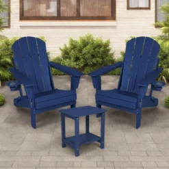 FURNIinspire Patio Seating Sets Folding Adirondack Chairs With Side Table, 3-Piece Rocking Chairs Set With Wood Texture, Blue, 30“*28”*35“ -HV GUEST dc43ab92 8406 40c1 a3bf eac84a5f4913