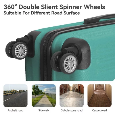 FURNIinspire Bag And Luggage Sets 3 Piece Rolling Luggage, Hard Shell Travel Suitcases Set With Wheels Telescopic Handle, Green, 21.06"*11.42"*30.12" 5 FURNIinspire Bag And Luggage Sets 3 Piece Rolling Luggage, Hard Shell Travel Suitcases Set With Wheels Telescopic Handle, Green, 21.06"*11.42"*30.12" - Image 3