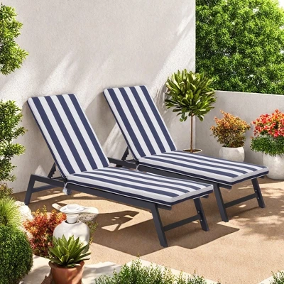 FURNIinspire Outdoor Seat Cushions 2pcs Stripe Patio Furniture Seat Cushion Replacement For Chaise Lounge, Removable Cover, Blue, 74.4"*22.05"*2.76" 5 FURNIinspire Outdoor Seat Cushions 2pcs Stripe Patio Furniture Seat Cushion Replacement For Chaise Lounge, Removable Cover, Blue, 74.4"*22.05"*2.76" - Image 3