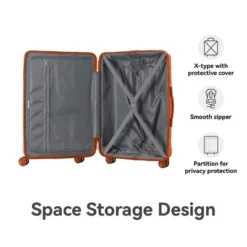FURNIinspire Bag And Luggage Sets 3 Piece Textured Travel Luggage, Hard Suitcase Set With Wheels, Scratch-Resistant, Orange, 21.65"*13.19"*31.1" -HV GUEST de7d7631 13cb 48f2 9b1b 974eb3d8d152