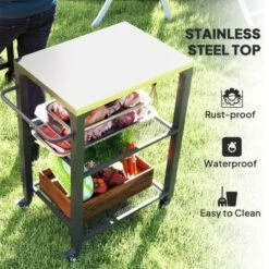 FURNIinspire Outdoor Grills, Griddles And Smokers Functional Outdoor Kitchen Station With Locking Wheels, Storage Shelves, Black, 37.4"*27.6"*19.7" -HV GUEST e15f1970 d4c3 4f1f a07e e2b8ac0ee3d3