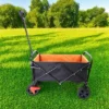 FURNIinspire Wheelbarrows And Lawn Carts Folding Wagon Garden Cart, Lawn Cart With Solid Wheels And Handle, Black And Orange, 30“*15"*36"