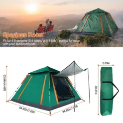 FURNIinspire Camping Tents Outdoor Tent Pop-Up Waterproof Camping Tent, Family Tents For Camping With Nets Windows, Green, 84.65"*84.65"*53.54" -HV GUEST e2ff06d0 dc9f 46cf b3d2 296884f2c66d