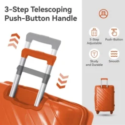 FURNIinspire Bag And Luggage Sets 3 Piece Textured Travel Luggage, Hard Suitcase Set With Wheels, Scratch-Resistant, Orange, 21.65"*13.19"*31.1" -HV GUEST e4620dec 2ca7 427a a536 5189705934ea