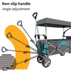 FURNIinspire Outdoor Serving Carts Push Pull Utility Folding Wagon With Removable Canopy For Camping Beach Outdoor, Gray, 50"*20.47"*43.3" -HV GUEST e55e08ed 3be3 42d0 a5a8 c4ffd5237da9