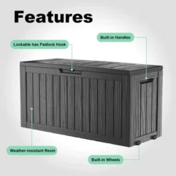 FURNIinspire Deck Boxes 75 Gallon Waterproof Resin Deck Box, Outdoor And Indoor Storage Container Storage Bin, All Weather Use, Black, 18“*46”*23“ -HV GUEST e67fd654 85cc 47cb a877 339ce962638e