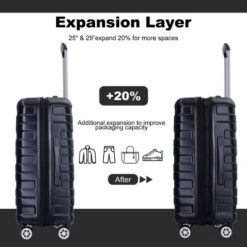 FURNIinspire Bag And Luggage Sets 5 Piece Expandable Hard Shell Suitcase Set Stylish Rolling Travel Luggage For Family, Black, 20.28"*11.42"*30.31"