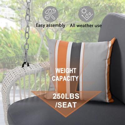 FURNIinspire Patio Swings Wicker Porch Swing, Hanging Bench With Chains, Patio Swing For Backyard Garden Poolside, White And Gray, 49"*20"*22" 6 FURNIinspire Patio Swings Wicker Porch Swing, Hanging Bench With Chains, Patio Swing For Backyard Garden Poolside, White And Gray, 49"*20"*22" - Image 4