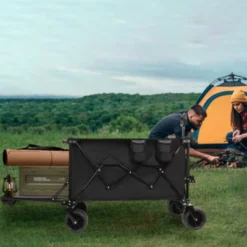 FURNIinspire Outdoor Serving Carts Extra Long Extender Wagon Cart Beach Wagon Cart 480LBS With All-Terrain Wheels, Black, 35.43"*22.83"*43.34" -HV GUEST ea08efbc 834b 403e 8292 1aaceabebed1