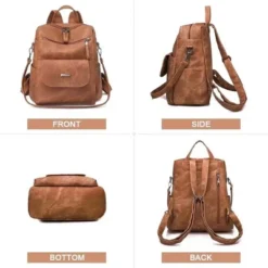 FURNIinspire Backpacks Waterproof PU Leather Shoulder Bag Adjustable Straps With Multiple Pockets And Spacious Storage, Brown, 12"*6"*11"