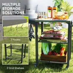 FURNIinspire Outdoor Grills, Griddles And Smokers Functional Outdoor Kitchen Station With Locking Wheels, Storage Shelves, Gray, 37.4"*27.6"*19.7" -HV GUEST eb392eb2 72ec 4b57 852d 32dd6ba31917