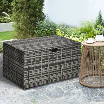 FURNIinspire Utility Storage Cabinet 113 Gallon Deck Box Rattan Outdoor Storage Box Waterproof Storage Container, Dark Grey, 47.20"*6.70"*30.70" 5 FURNIinspire Utility Storage Cabinet 113 Gallon Deck Box Rattan Outdoor Storage Box Waterproof Storage Container, Dark Grey, 47.20"*6.70"*30.70" - Image 3