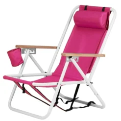 FURNIinspire Outdoor Portable Chair 4 Position Recline With Headrest And Backpack Straps For Outdoor Relaxation, Pink, 23"*21.7"*31.5" -HV GUEST ec5e7da8 df45 4630 840f abb115bb6154