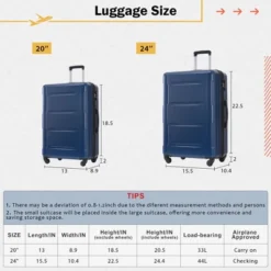 FURNIinspire Bag And Luggage Sets Luggage Set Travel Suitcase With Bags Spinner Wheels Abs Lightweight Suitcase, Blue, 16"*10"*24" -HV GUEST ecee9a3b c6cc 4a07 af3b 5314ade33c2d
