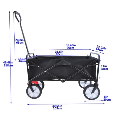 FURNIinspire Wheelbarrows And Lawn Carts Folding Wagon Cart, Collapsible Garden, Beach And Shopping Utility Cart With Handle, Black, 41“*21"*46" 4 FURNIinspire Wheelbarrows And Lawn Carts Folding Wagon Cart, Collapsible Garden, Beach And Shopping Utility Cart With Handle, Black, 41“*21"*46" - Image 2